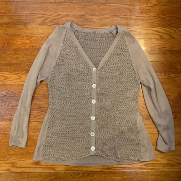 Haiku Tan Knit V Neck Cardigan Size Small - Picture 6 of 6